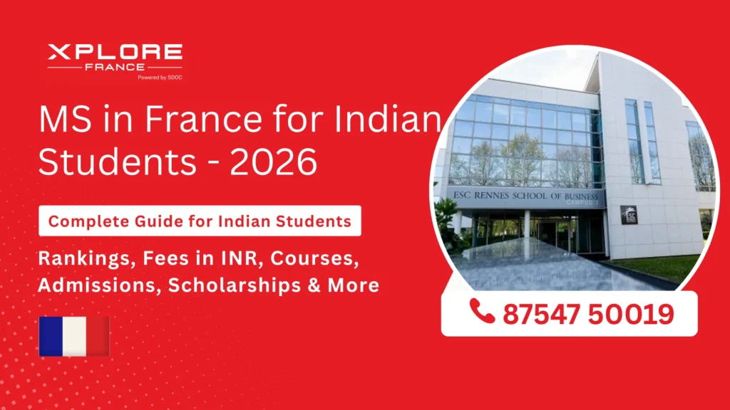 Indian students studying in France with Eiffel Tower and university campus background for MS in France guide